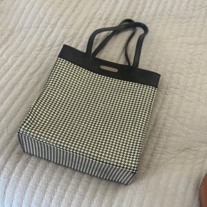Ralph Lauren Black and Cream Houndstooth Tote